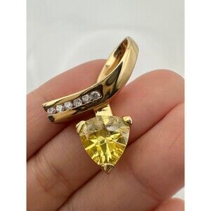 UTC 925 sterling silver 14k gold vermeil trillion cut yellow CZ Pendant